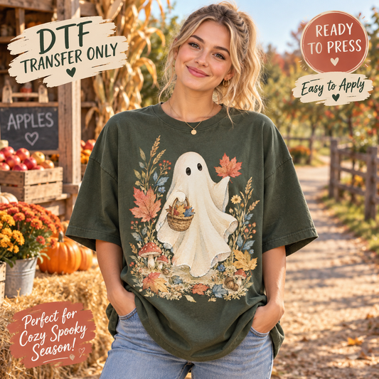 Autumn Harvest Ghost Cottagecore Halloween DTF Transfer 15485