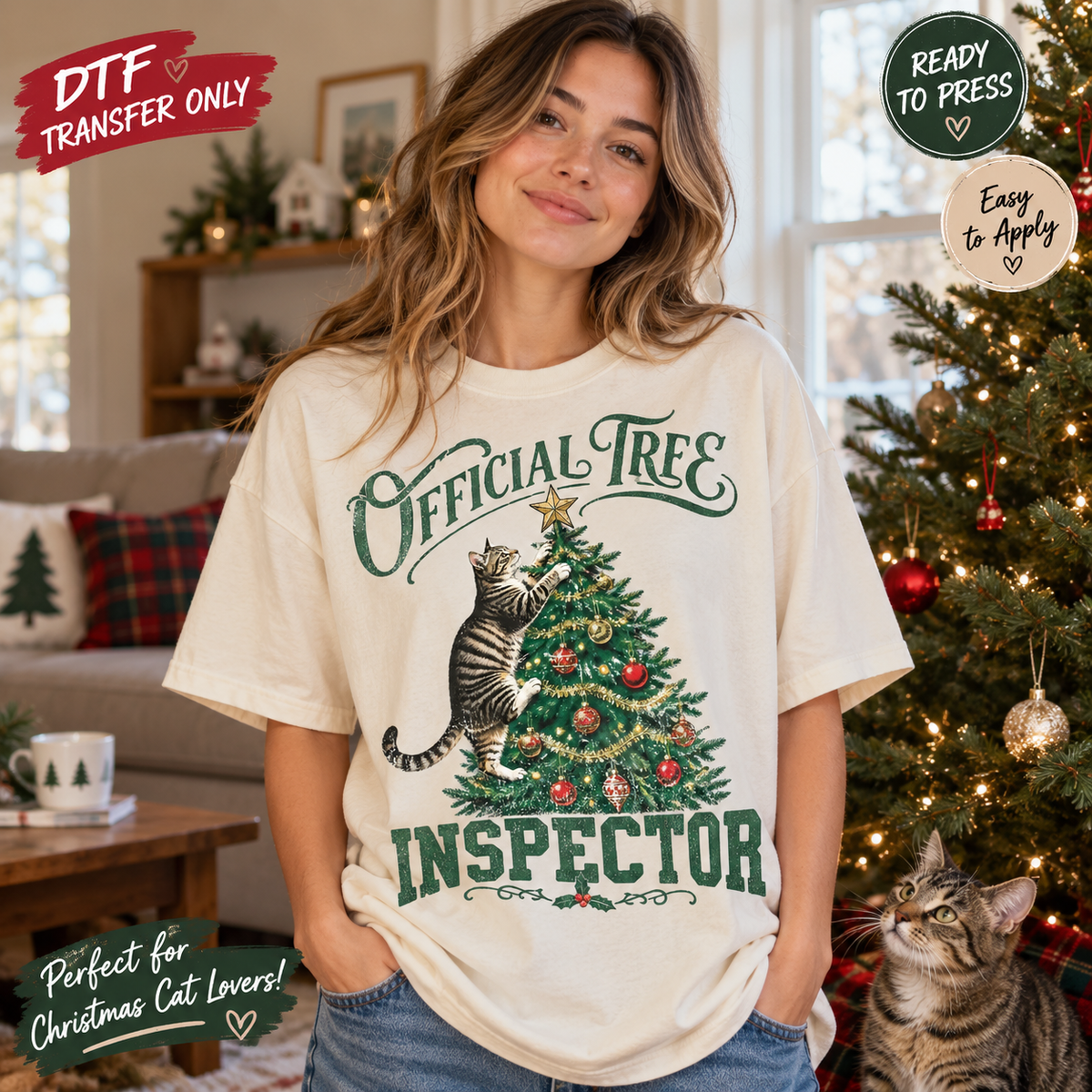 Official Tree Inspector Christmas Cat DTF Transfer 15500