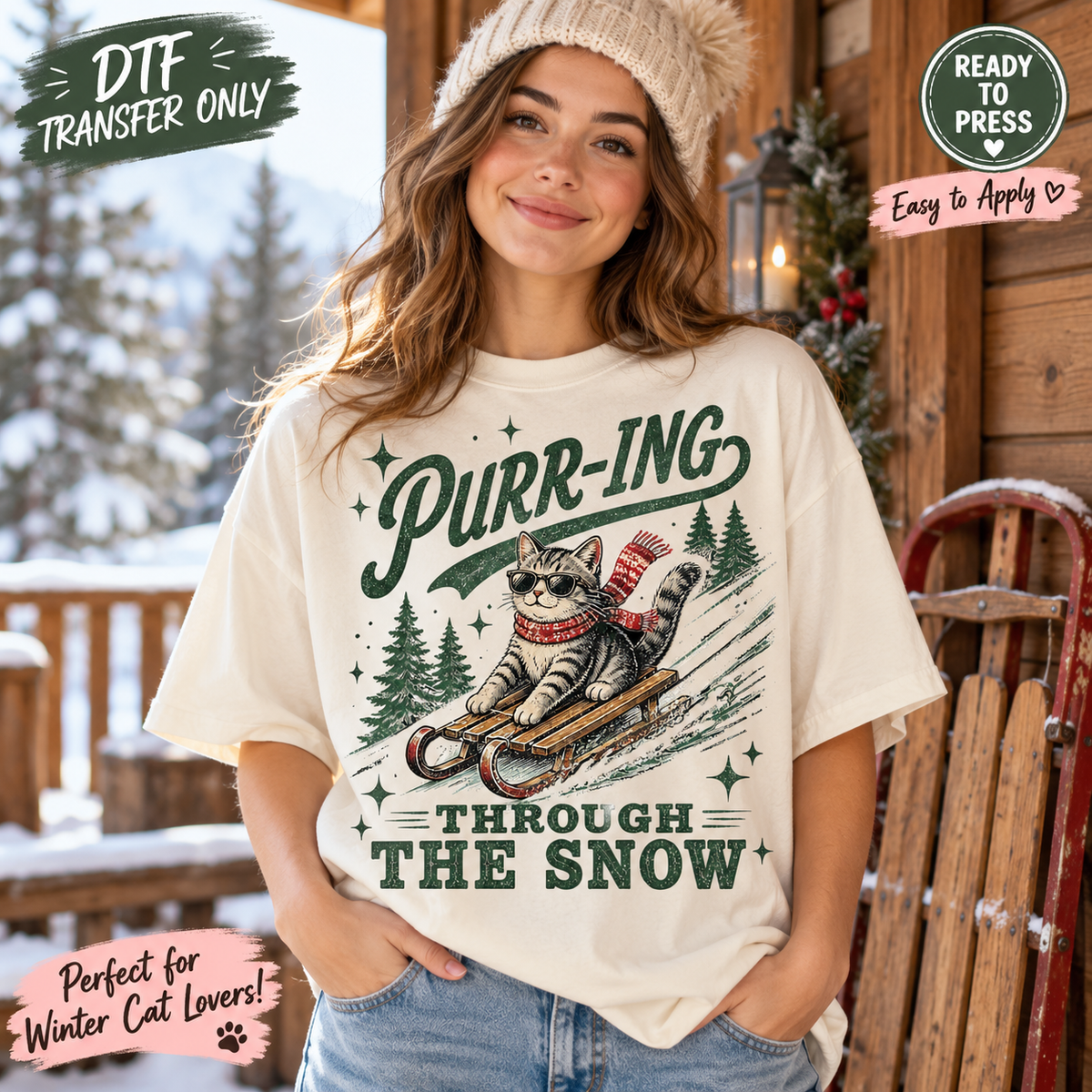 Purr-ing Through the Snow Christmas Cat DTF Transfer 15507