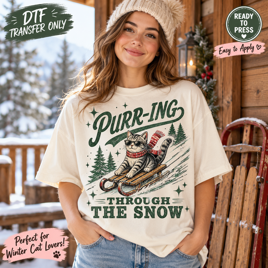 Purr-ing Through the Snow Christmas Cat DTF Transfer 15507
