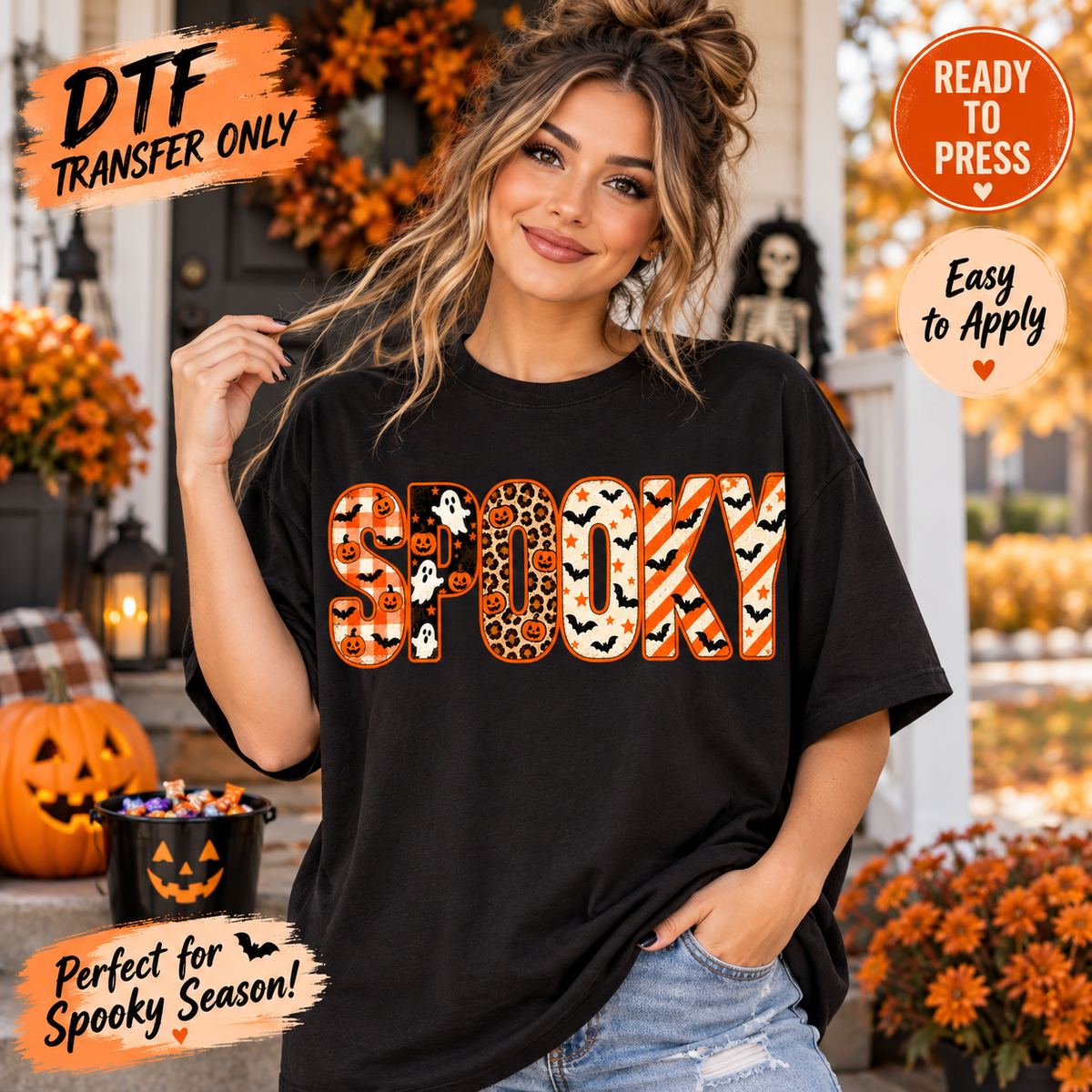Spooky Halloween DTF Transfer – Leopard Patchwork Letters 15522