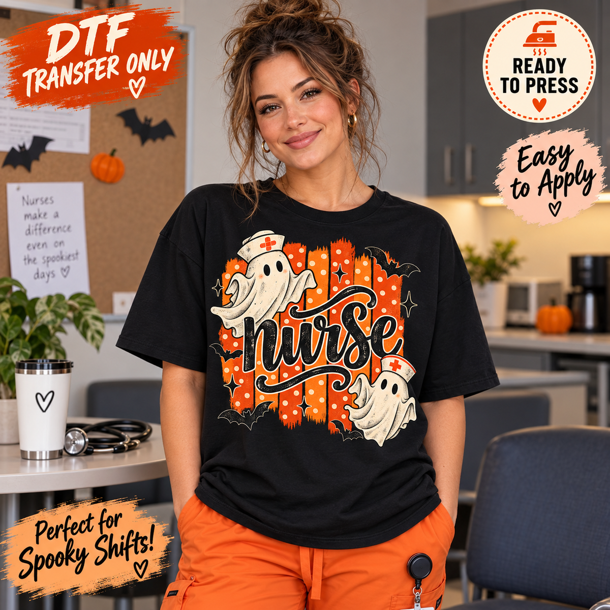 Halloween Nurse DTF Transfer – Cute Medical Ghosts 15527