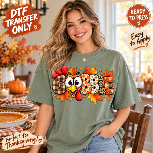 Gobble Turkey Thanksgiving DTF Transfer – Fall Patchwork 15531