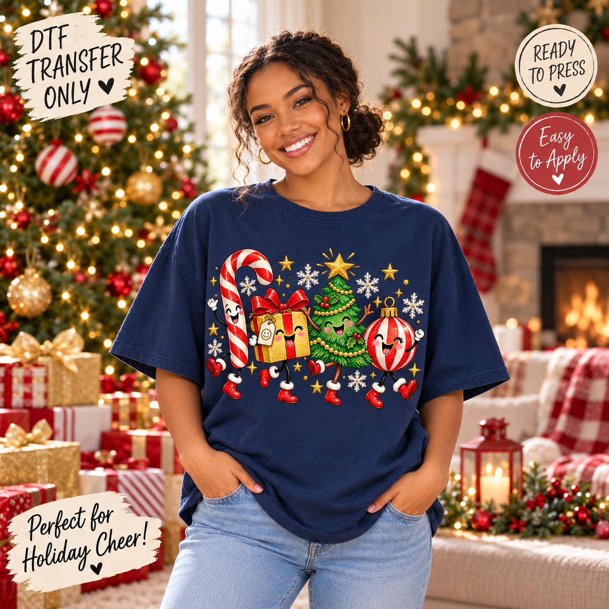 Cute Christmas Characters Holiday Cheer DTF Transfer 15592
