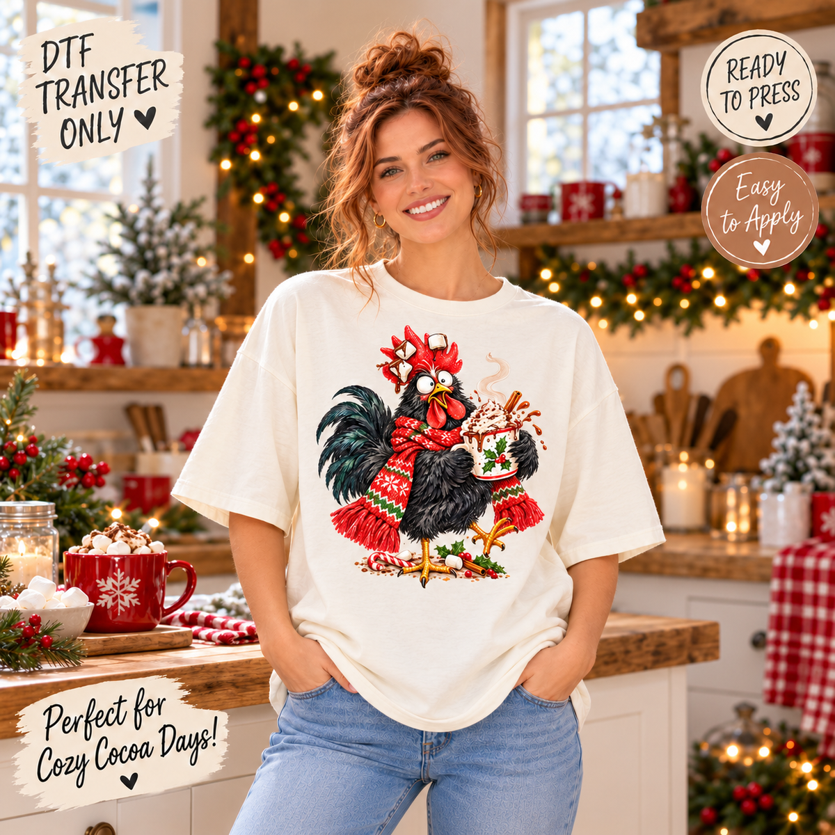 Christmas Rooster Hot Cocoa DTF Transfer 15600