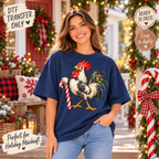 Christmas Candy Cane Rooster DTF Transfer 15607