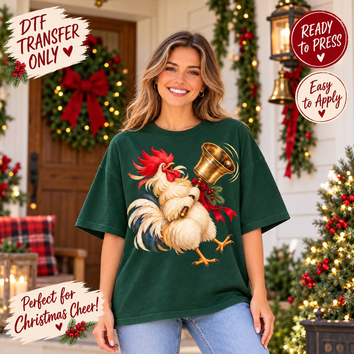 Christmas Bell Rooster DTF Transfer 15611