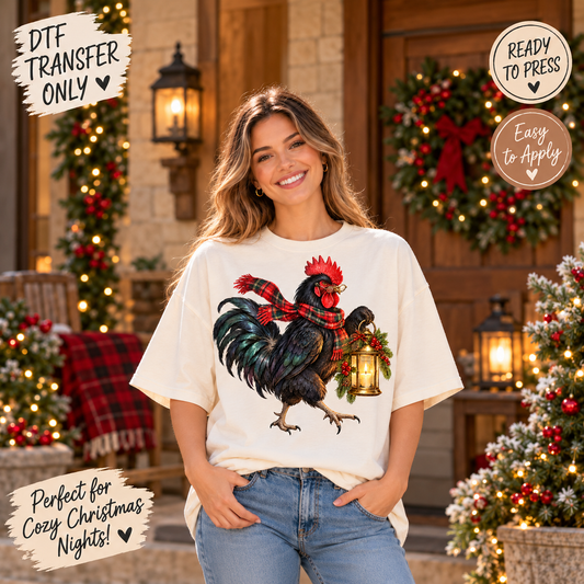 Christmas Lantern Rooster DTF Transfer 15613