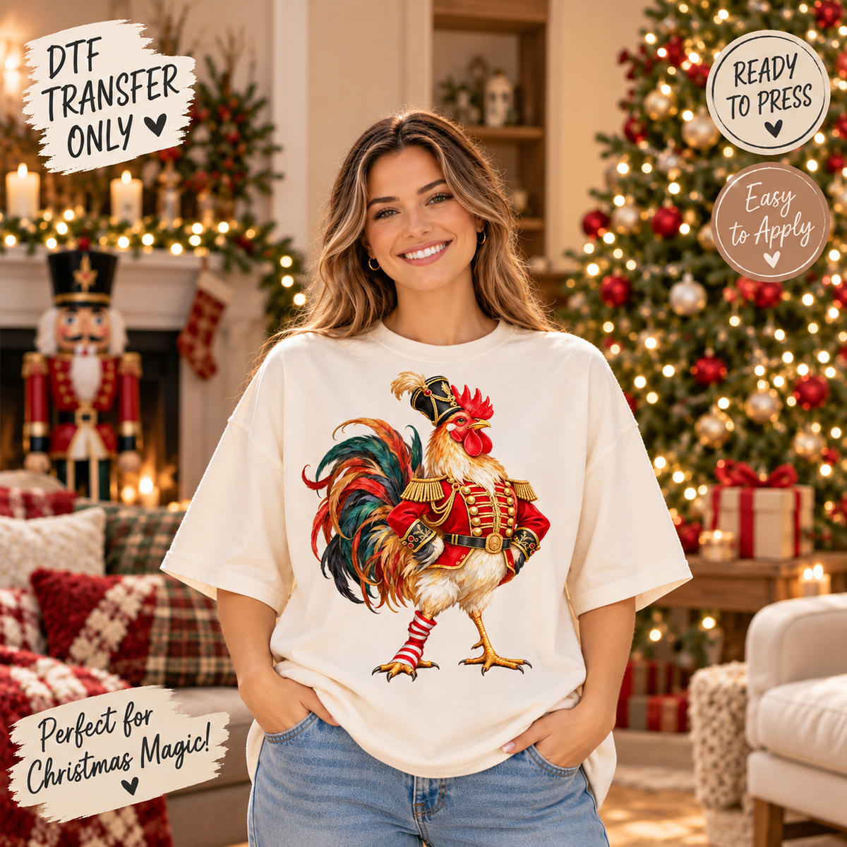 Christmas Nutcracker Rooster DTF Transfer 15615