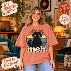 Meh Funny Black Cat Retro Sunset DTF Transfer 15624