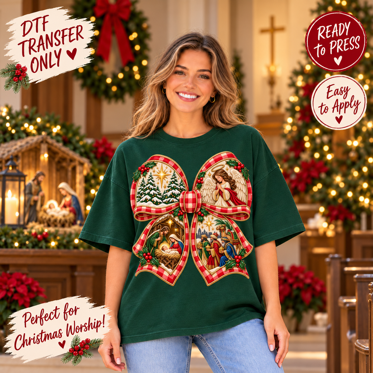Christian Christmas Nativity Bow DTF Transfer 15630