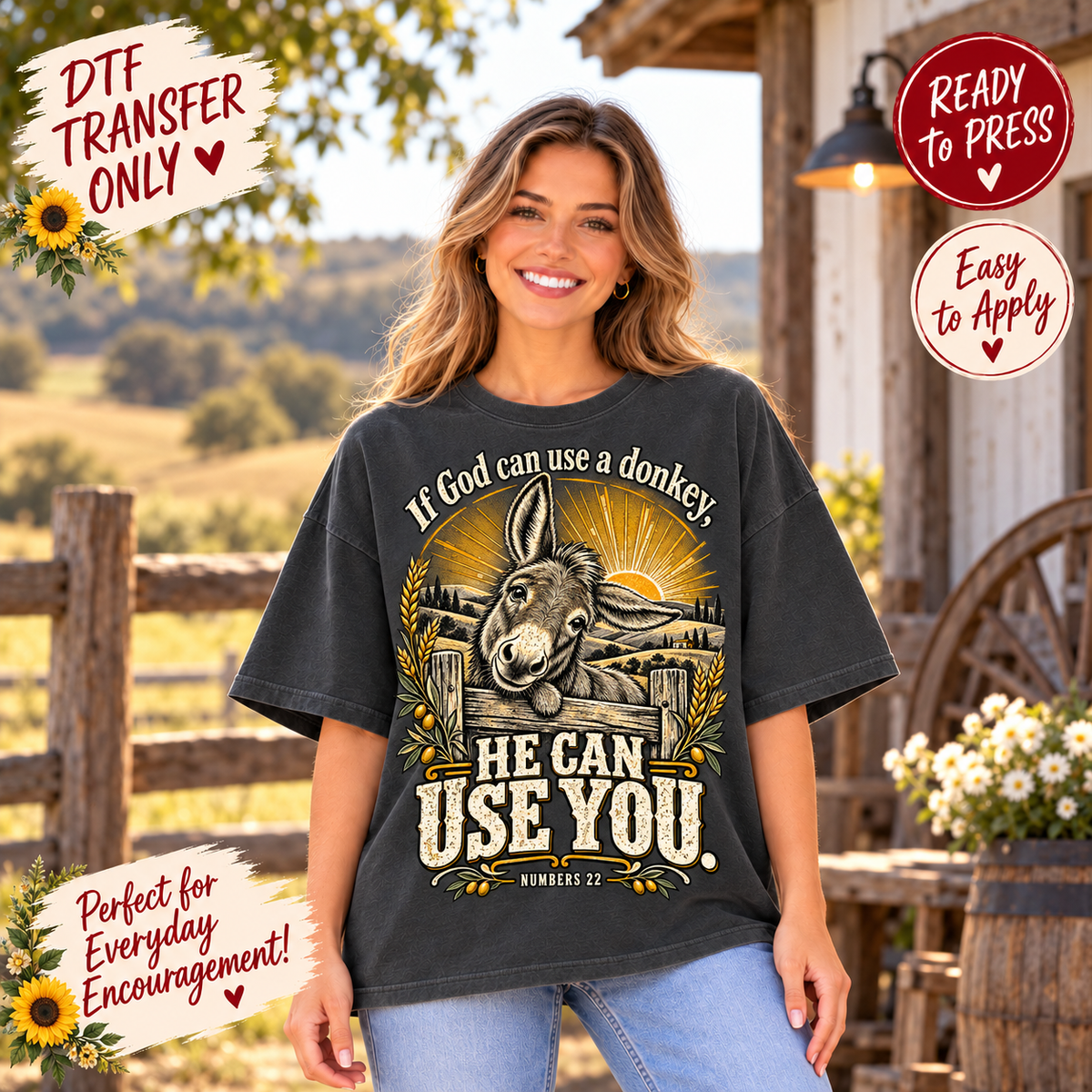 If God Can Use a Donkey He Can Use You Christian DTF Transfer 15632
