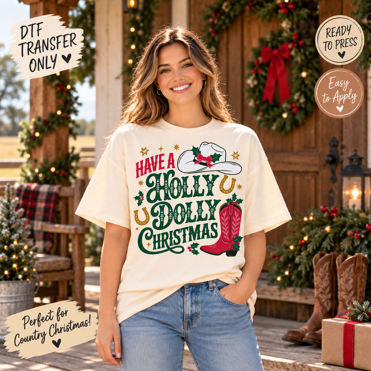 Have a Holly Jolly Christmas Western Boots DTF Transfer 15639