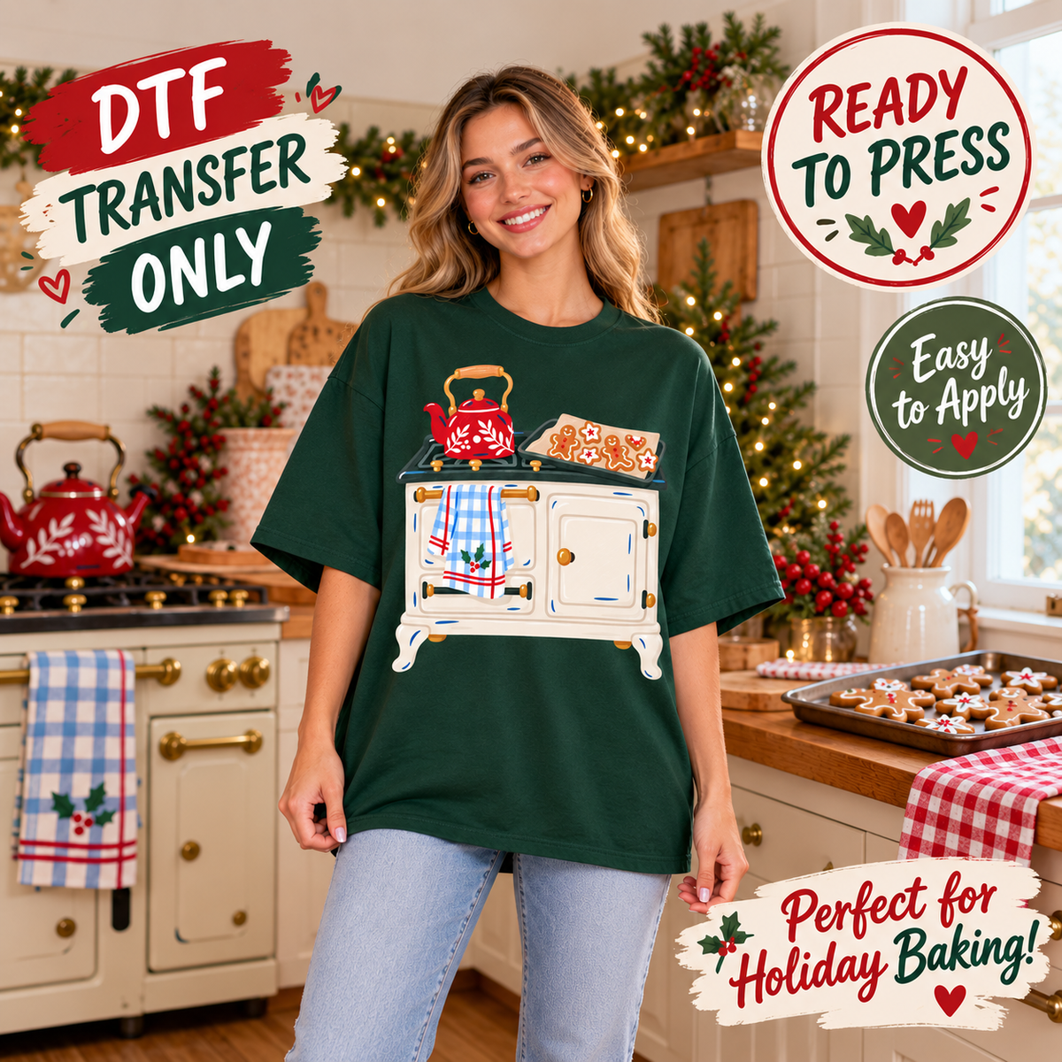 Christmas Baking Stove DTF Transfer - Vintage Kitchen 15652