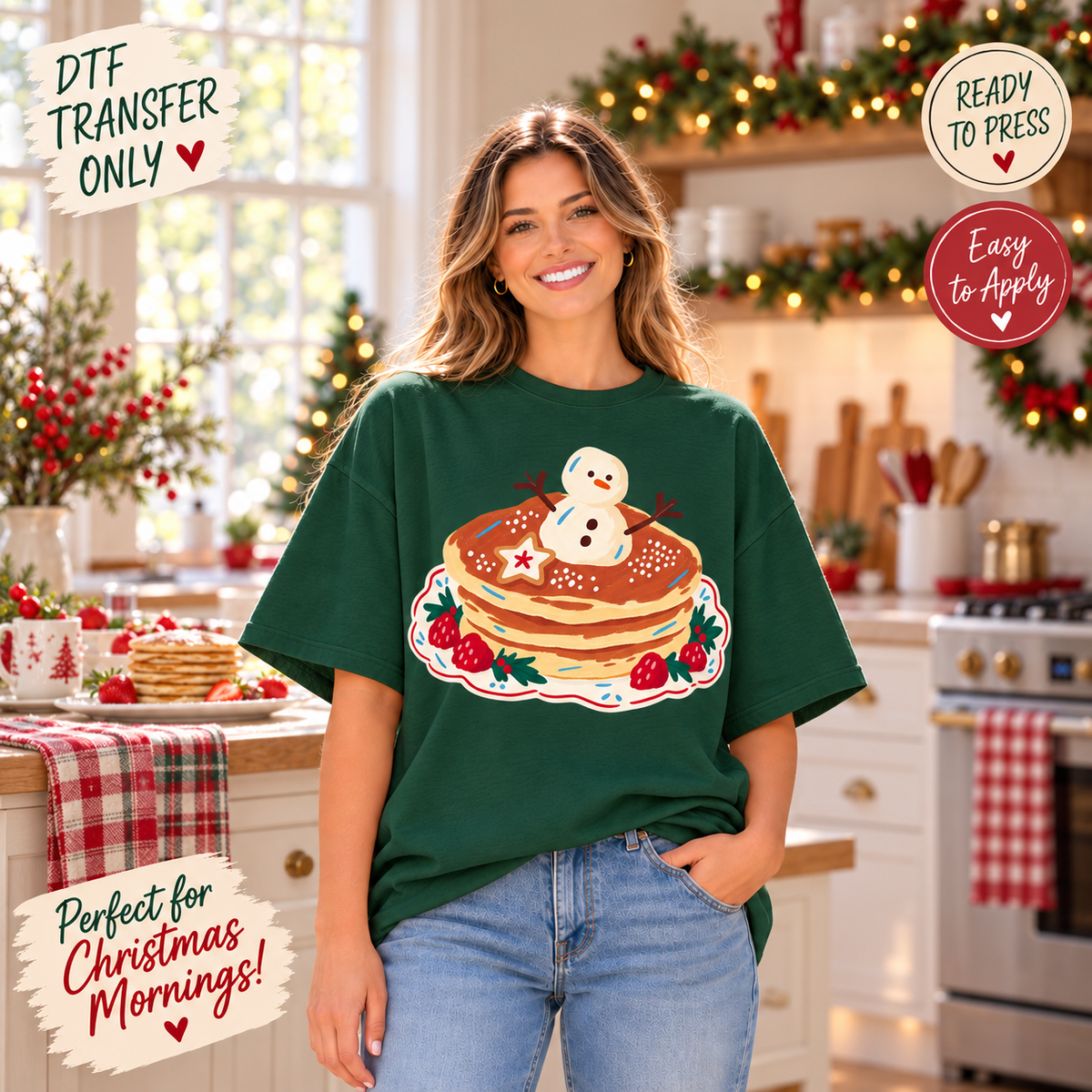 Christmas Pancakes DTF Transfer - Snowman Breakfast 15653