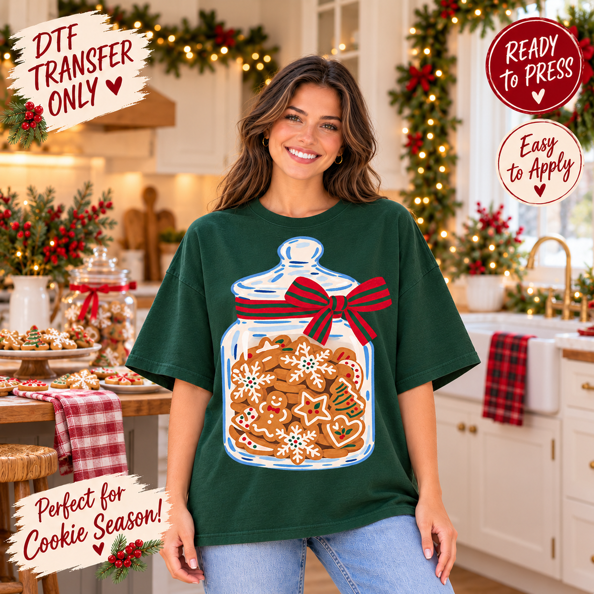 Christmas Gingerbread Cookie Jar DTF Transfer 15660