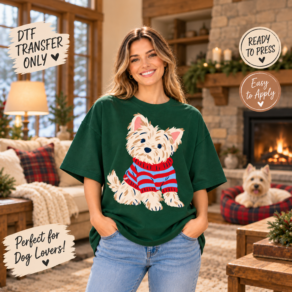 Christmas Terrier Dog DTF Transfer - Striped Sweater 15666