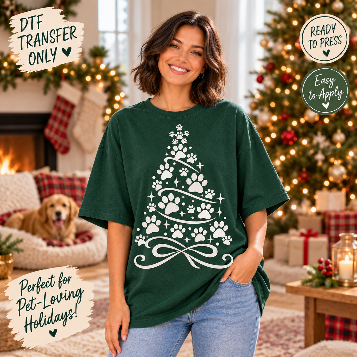 Christmas Paw Print Tree DTF Transfer - Pet Lover 15679