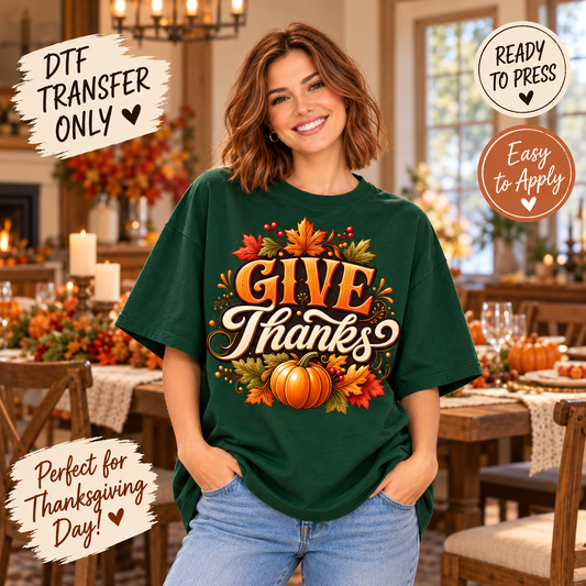 Give Thanks Thanksgiving DTF Transfer - Pumpkins and Leaves 15684