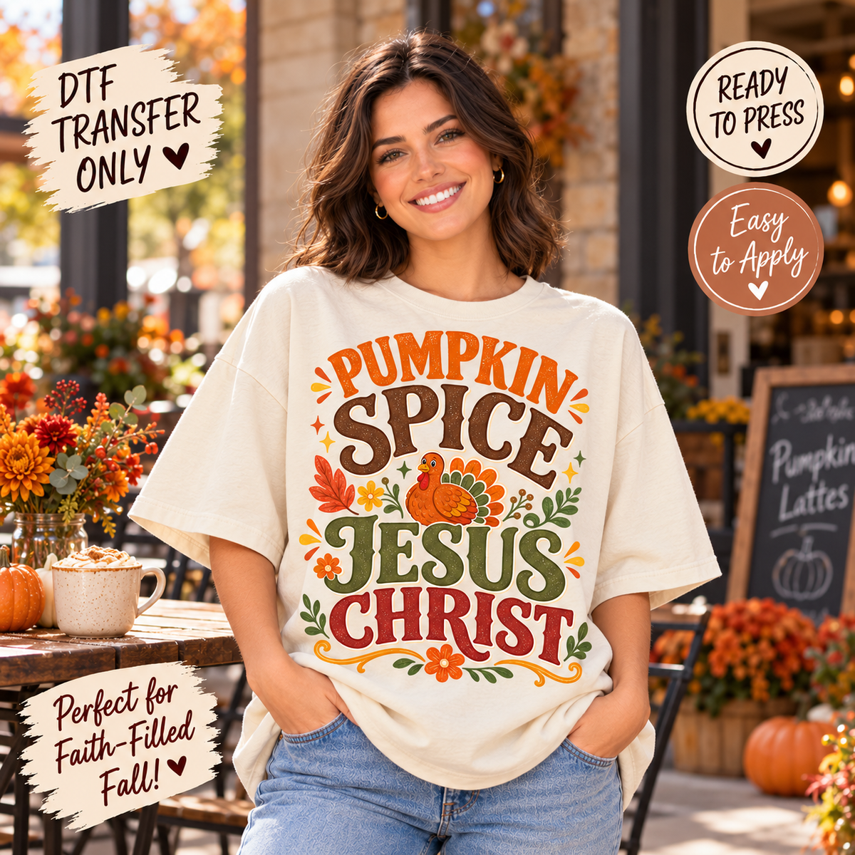 Pumpkin Spice Jesus Christ Christian Fall DTF Transfer 15685