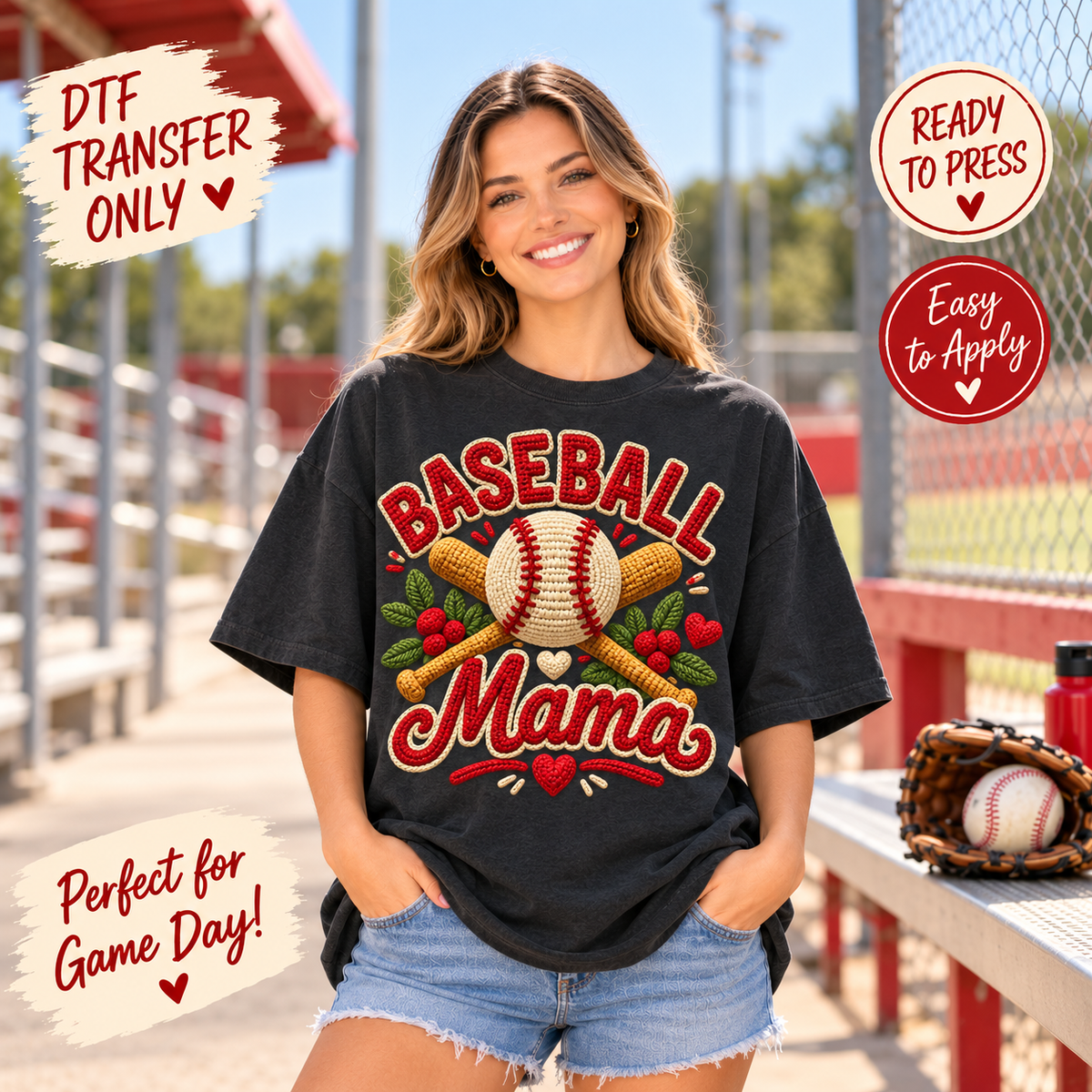 Baseball Mama DTF Transfer - Game Day Mom shirt mock up