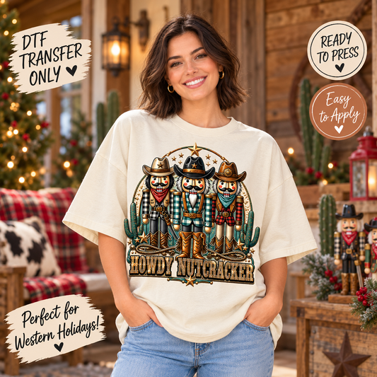 Howdy Nutcracker Western Christmas DTF Transfer shirt mock up