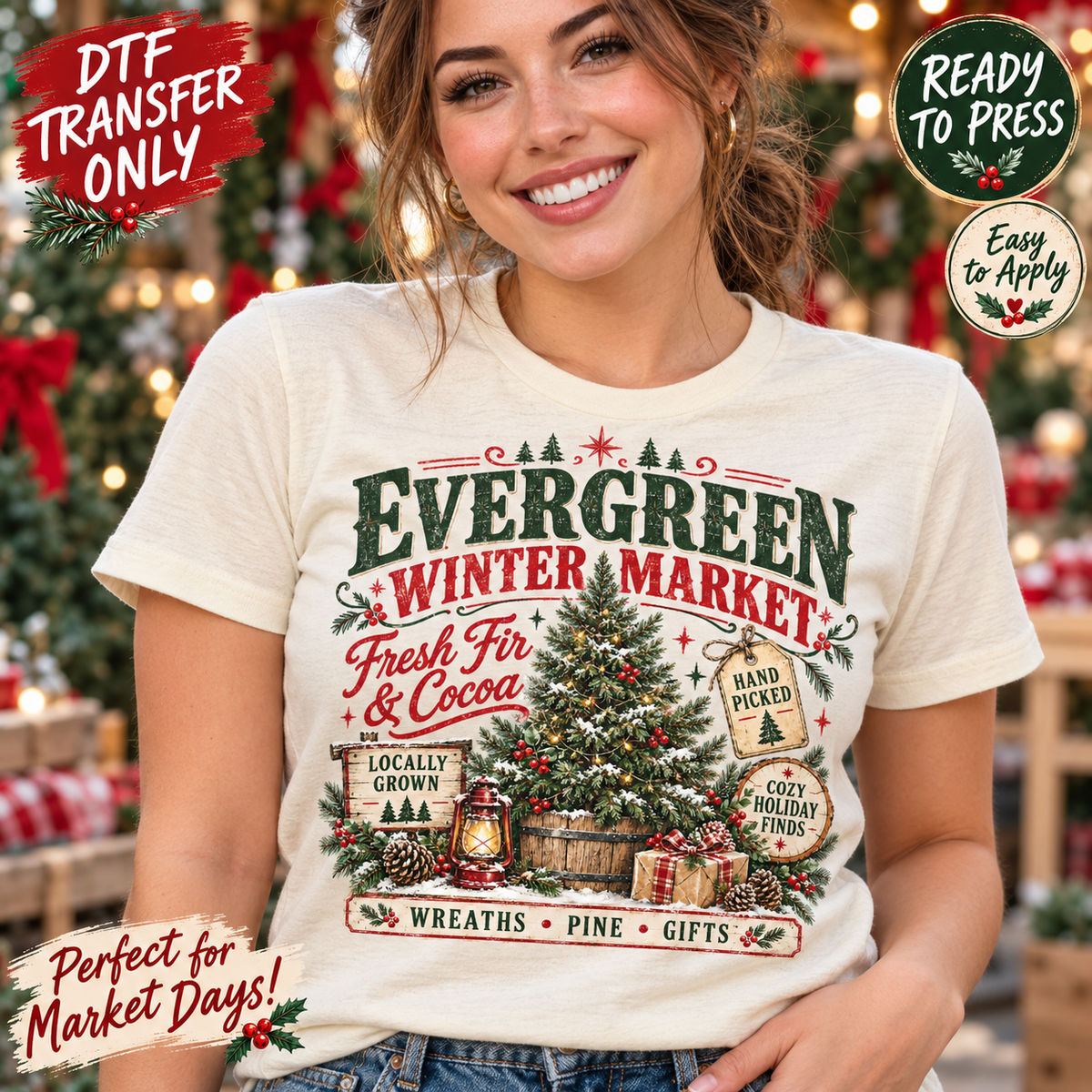 Evergreen Winter Market Christmas DTF Transfer 15696