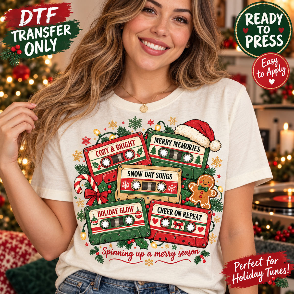 Christmas Cassette Tapes DTF Transfer - Retro Holiday Music 15702