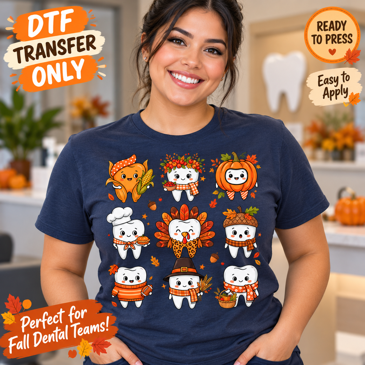 Fall Dental Teeth DTF Transfer - Autumn Costume Grid 15713