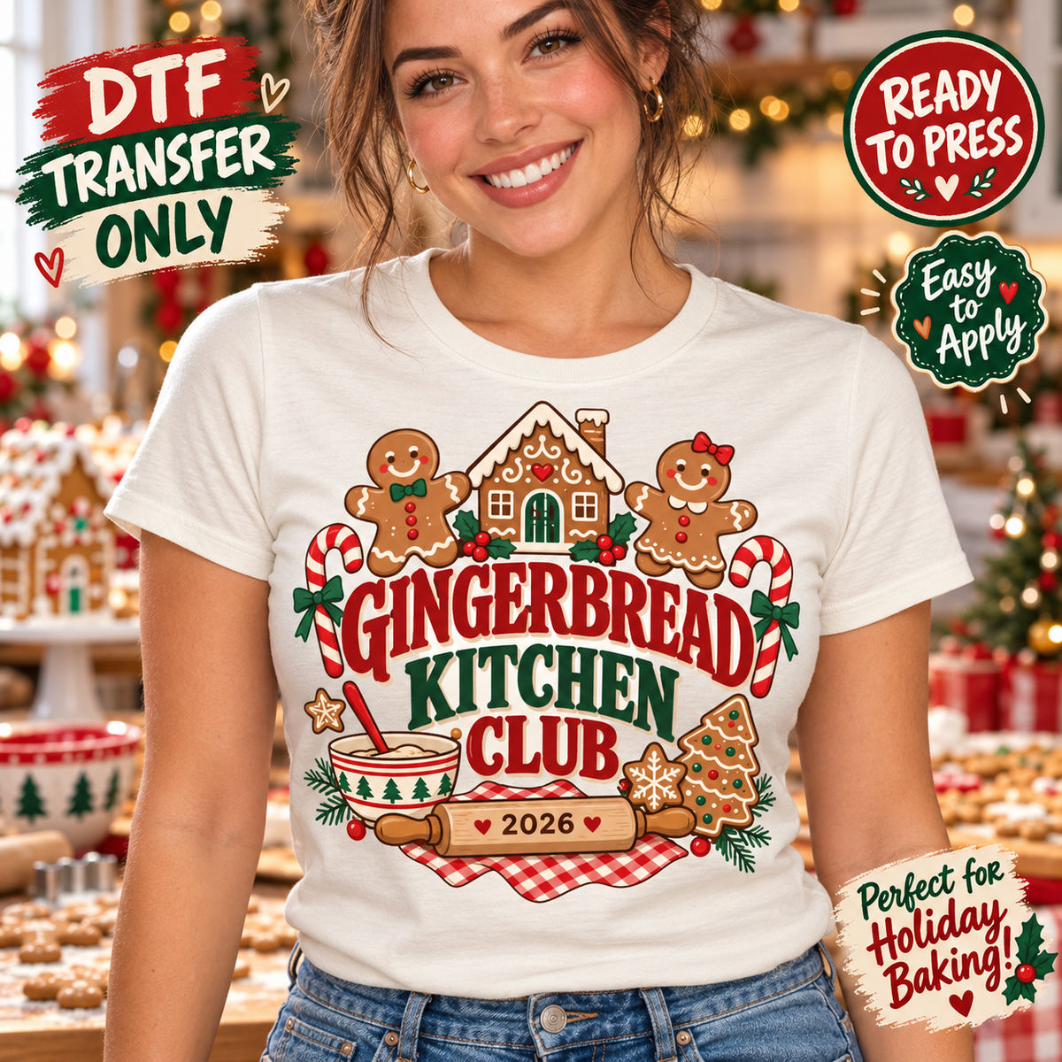 Gingerbread Kitchen Club 2026 Christmas DTF Transfer 15729