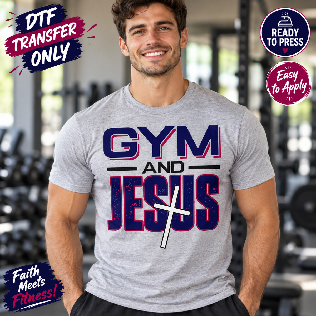 Gym and Jesus Christian Fitness DTF Transfer 15743