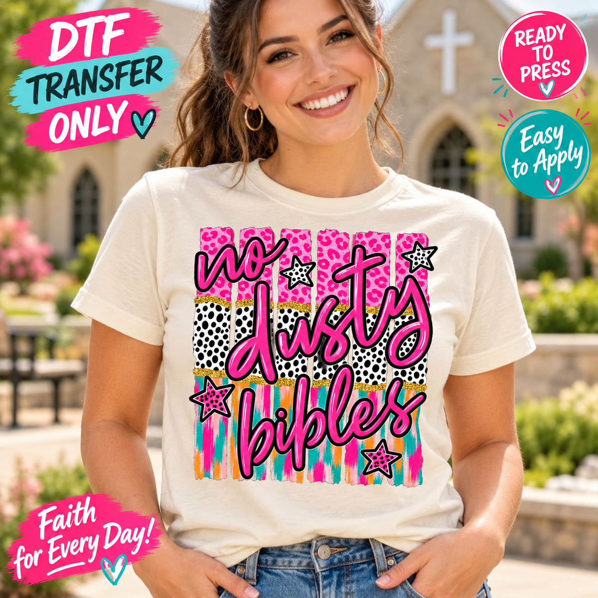 No Dusty Bibles Christian DTF Transfer - Pink Leopard 15745