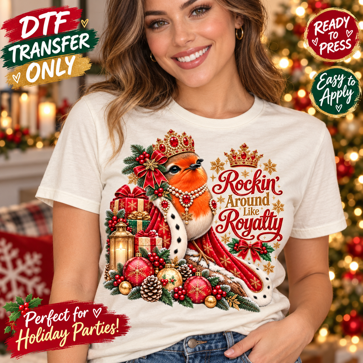 Rockin' Around Like Royalty Bird DTF Transfer Christmas 15752