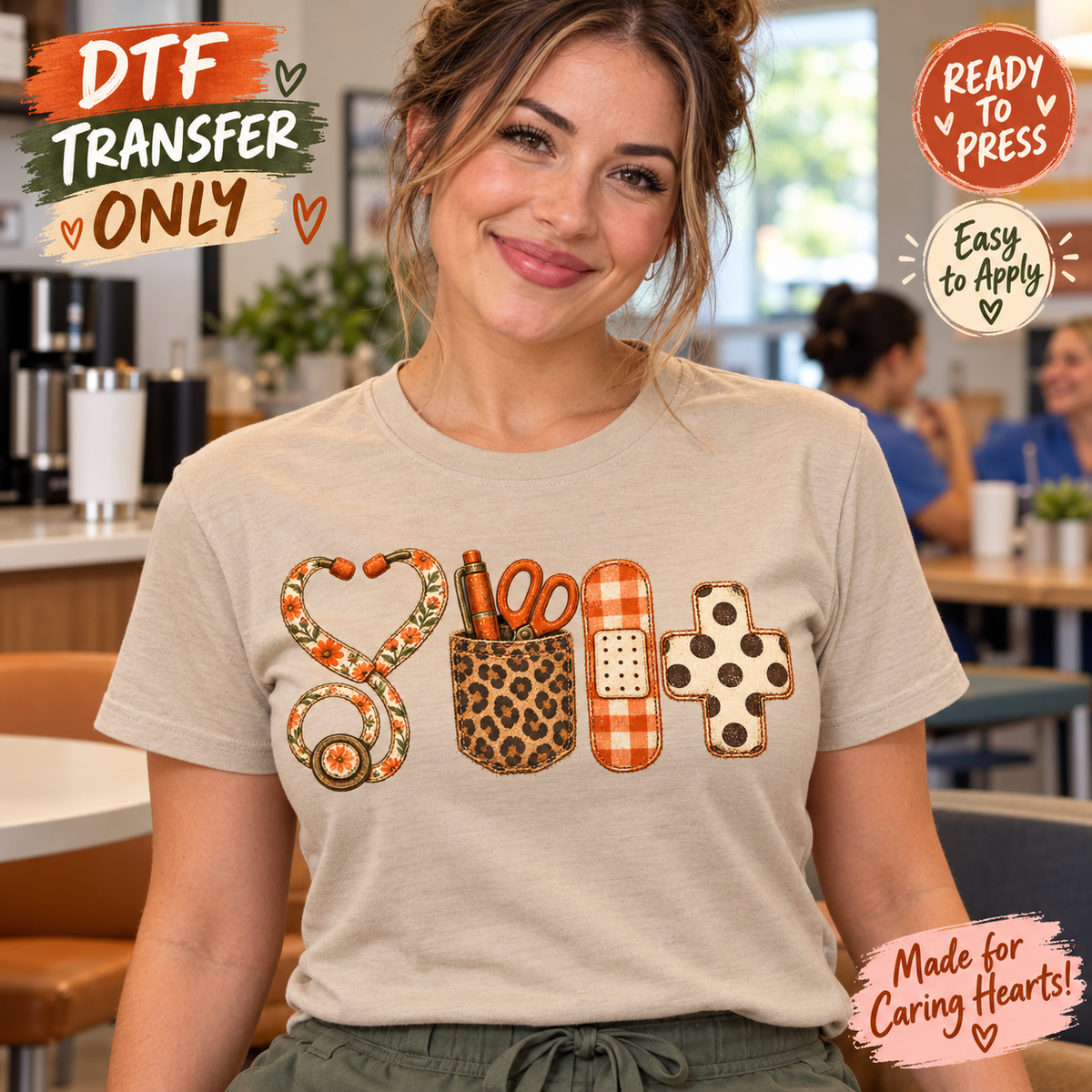 Nurse Medical Icons DTF Transfer Autumn Floral Leopard 15762