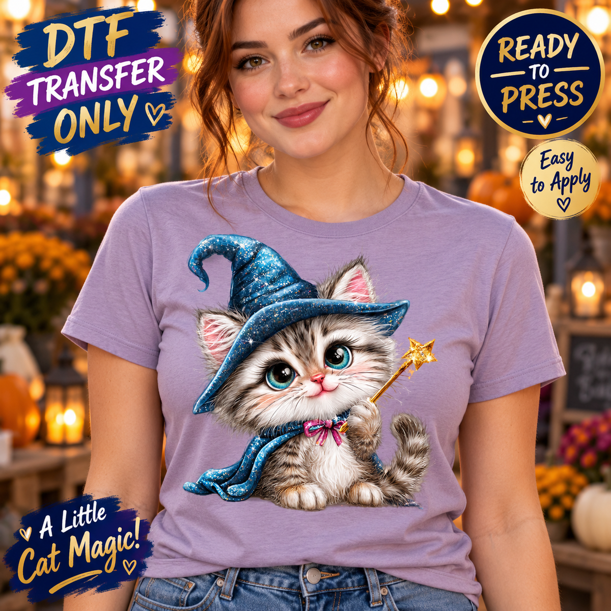 Wizard Kitten DTF Transfer – Magical Cat 15779
