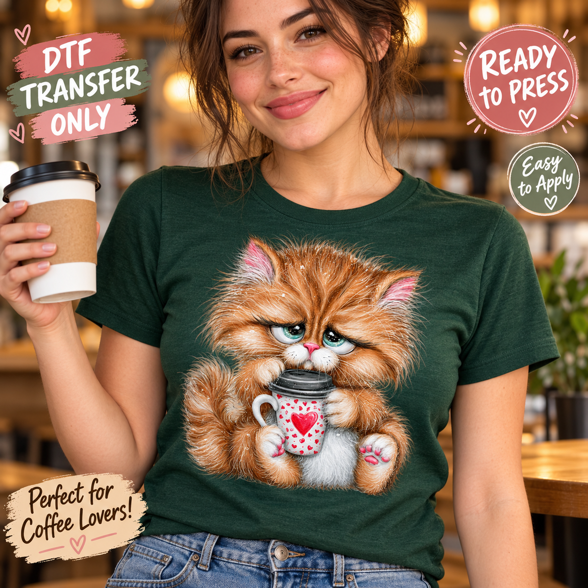 Grumpy Coffee Cat DTF Transfer 15786