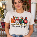 Merry and Bright Christmas Chickens DTF Transfer 16049
