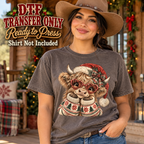 Christmas Highland Cow Santa Hat DTF Transfer 16531