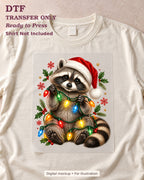 Christmas Raccoon DTF Transfer – Santa Hat and Lights 16741