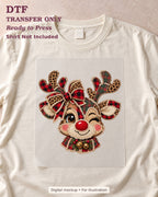 Christmas Plaid Leopard Reindeer Bow DTF Transfer 16852