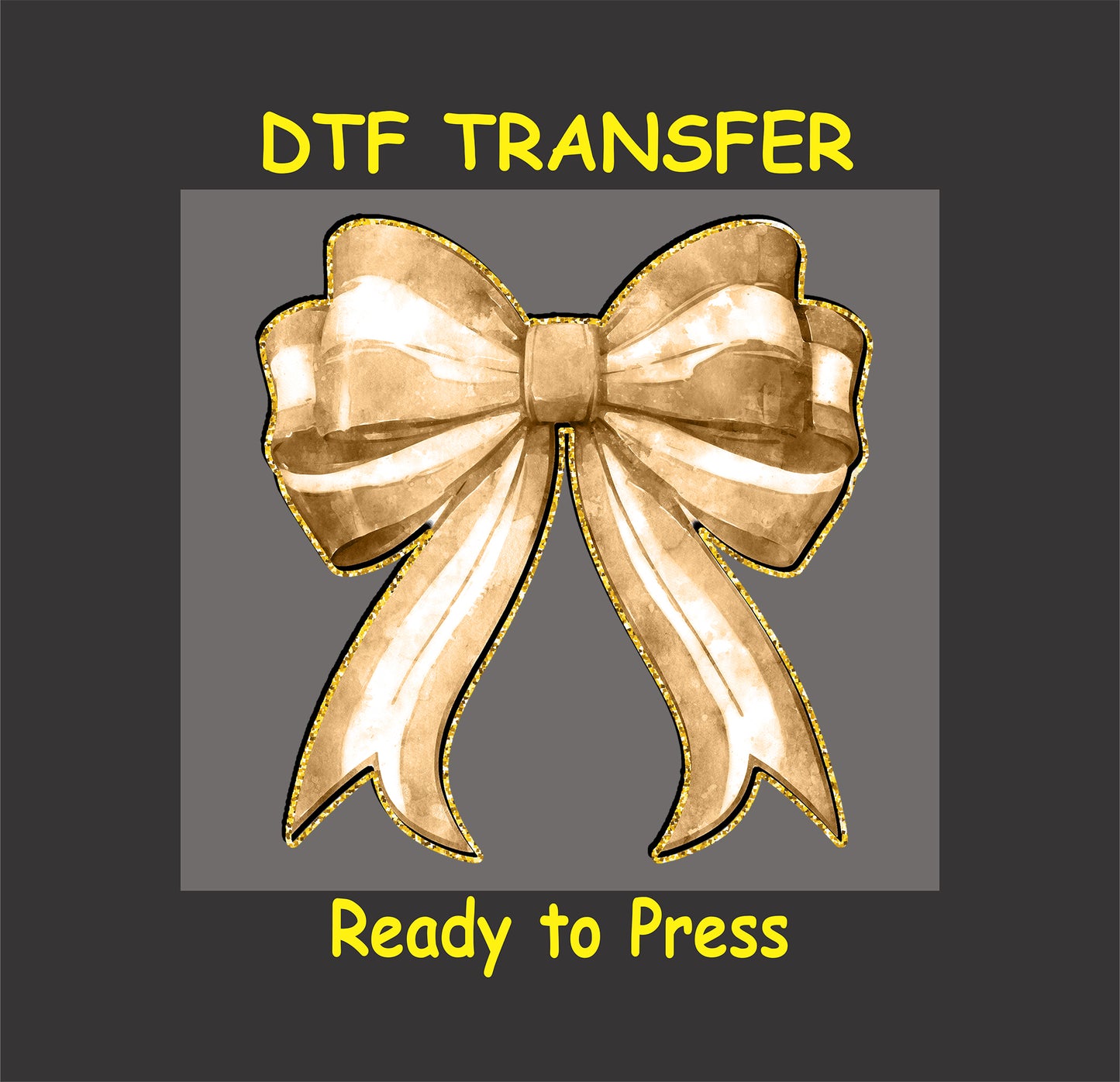 New Year DTF Transfer Iron On Heat Transfer - Ready to Press, Golden Bow Design 1692