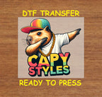 Capybara DTF Transfer Iron On Heat Transfer - Ready to Press, Capy Styles Dab Capybara Design 2014