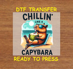 Capybara DTF Transfer Iron On Heat Transfer - Ready to Press, Chillin' Like a Capybara Design 2019