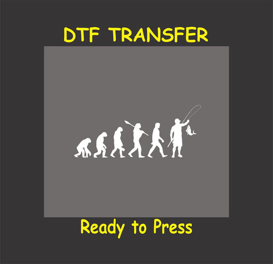 "Evolution of Fishing" DTF transfer design for creating custom fishing-themed apparel.