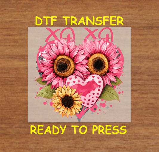 "XOXO" design with Flowers and hearts, for heat press DTF transfer.