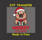 Capybara DTF Transfer Iron On Heat Transfer - Ready to Press, Merry Christmas Capybara Design 2469
