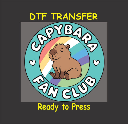 Capybara DTF Transfer Iron On Heat Transfer - Ready to Press, Capybara Fan Club Capybara Design 2472