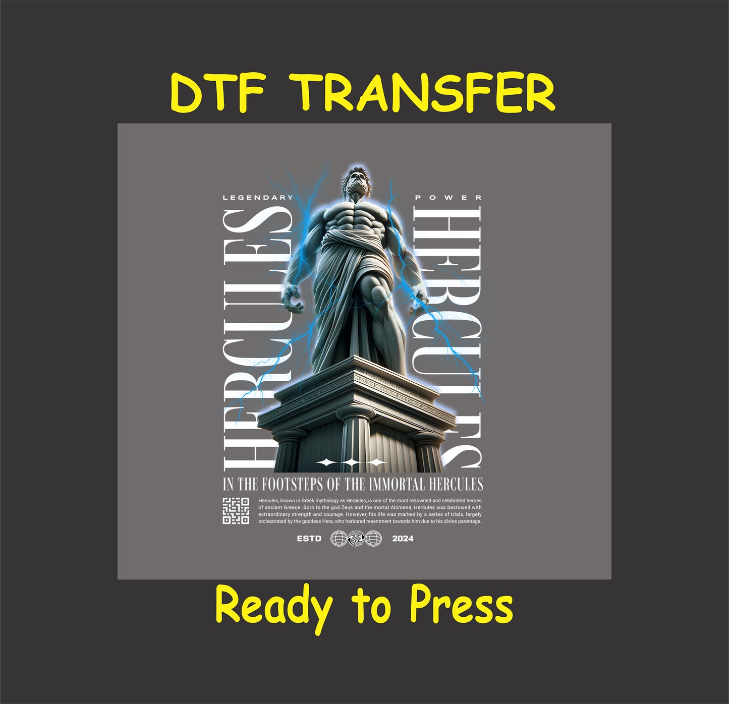Urban Streetwear DTF Transfer Iron On Heat Transfer - Ready to Press, Hercules Urban Streetwear DTF Design 2585
