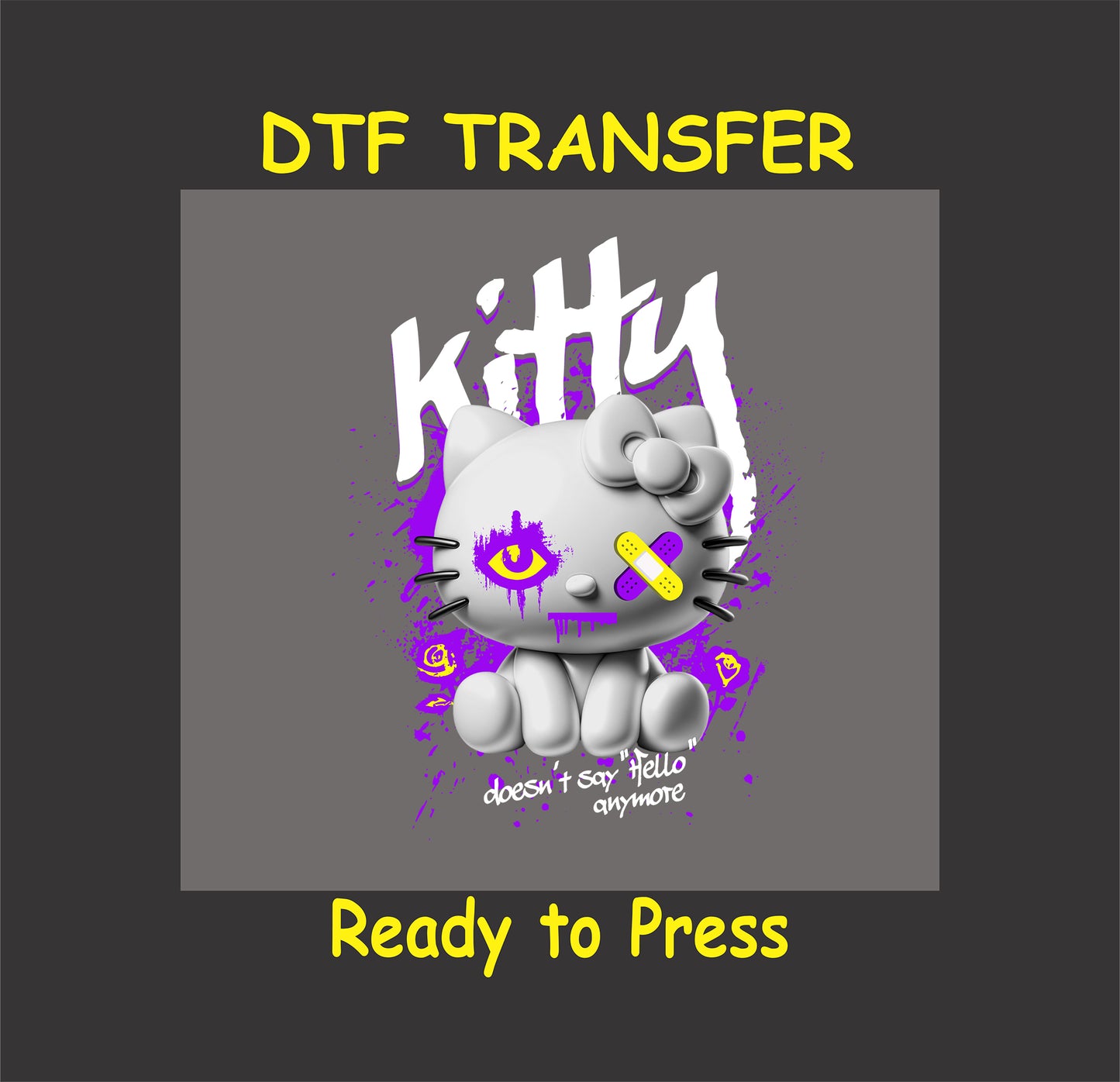 Urban Streetwear DTF Transfer Iron On Heat Transfer - Ready to Press, Edgy Kitty Urban Streetwear DTF Design 2609