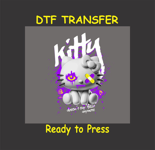 Urban Streetwear DTF Transfer Iron On Heat Transfer - Ready to Press, Edgy Kitty Urban Streetwear DTF Design 2609